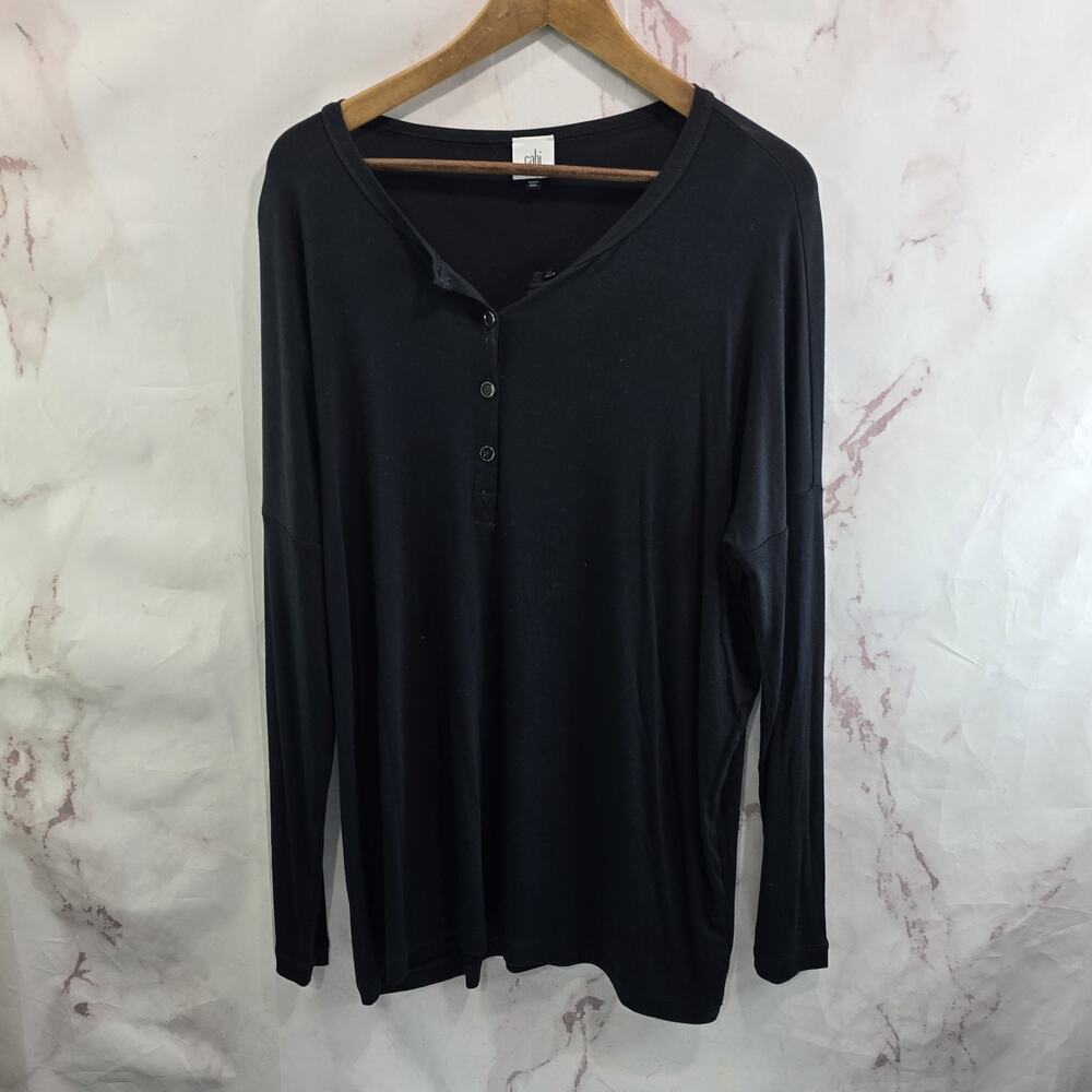 Cabi Shirt Womens Small Black Long Sleeve Henley V 3624 Dolman Tee T